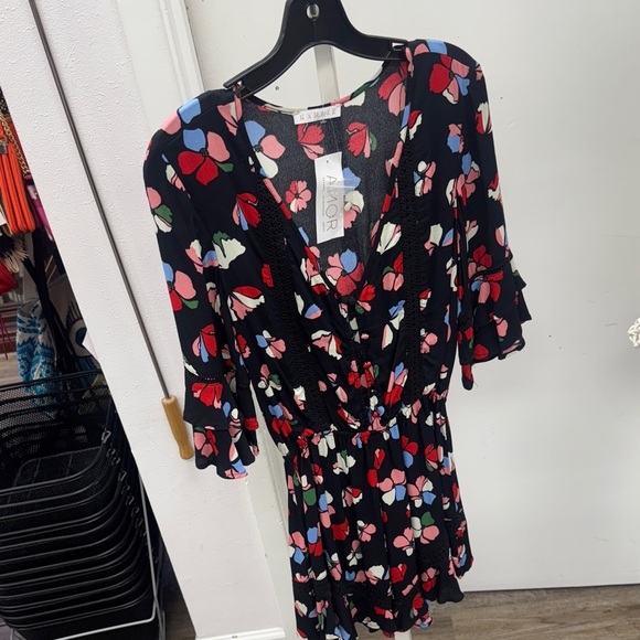Karlie Pants - Karlie Black Floral Romper Size Small NWT